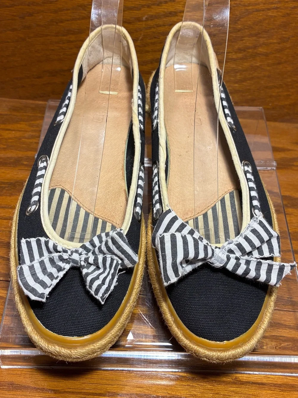 Sperry Striped Bow Canvas Espadrille Boat Flats Navy Size 8